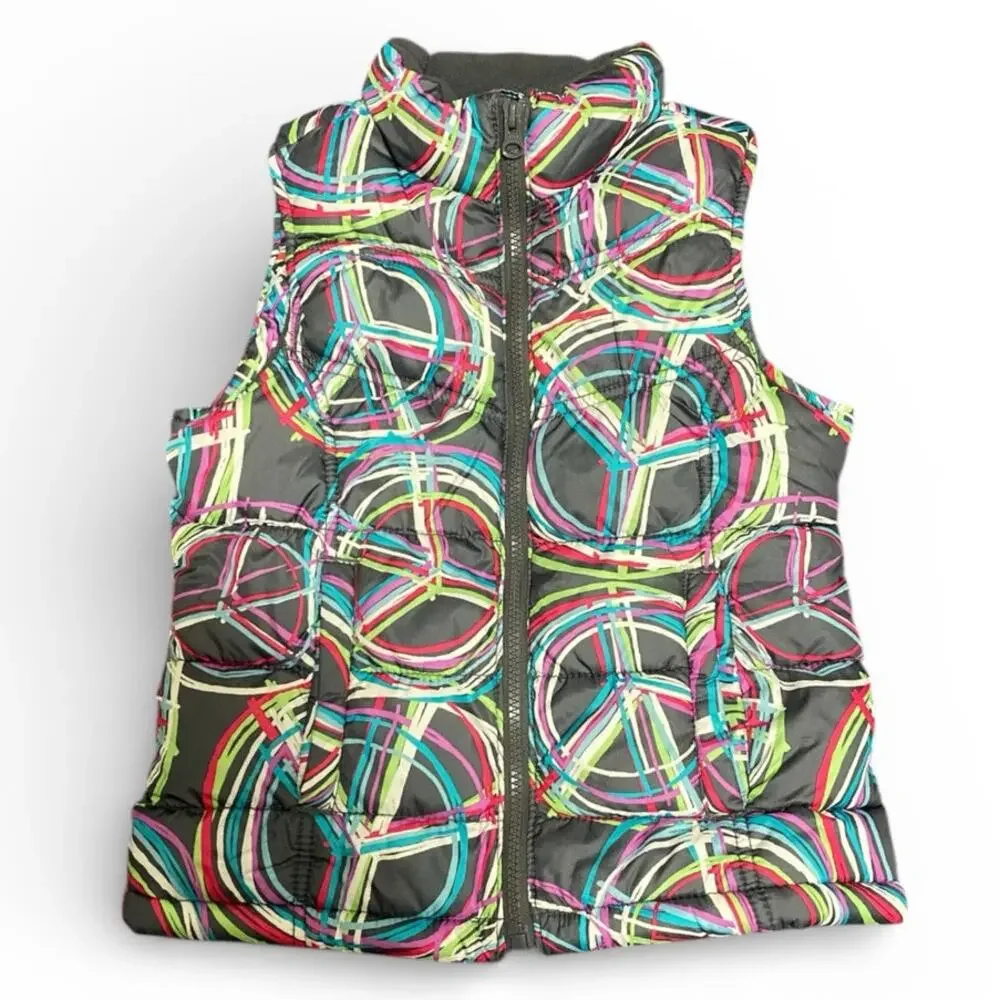 Old Navy Girl's Puffer Vest Medium 8 Gray Multicolor Full Zip Up Pockets
